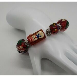 Fun stretchy glass hand painted bead Christmas tree, snowman ++ holiday bracelet